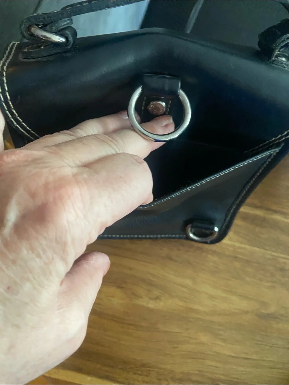 Esprit Black Leather Messenger Crossbody with Contrasting Stitching